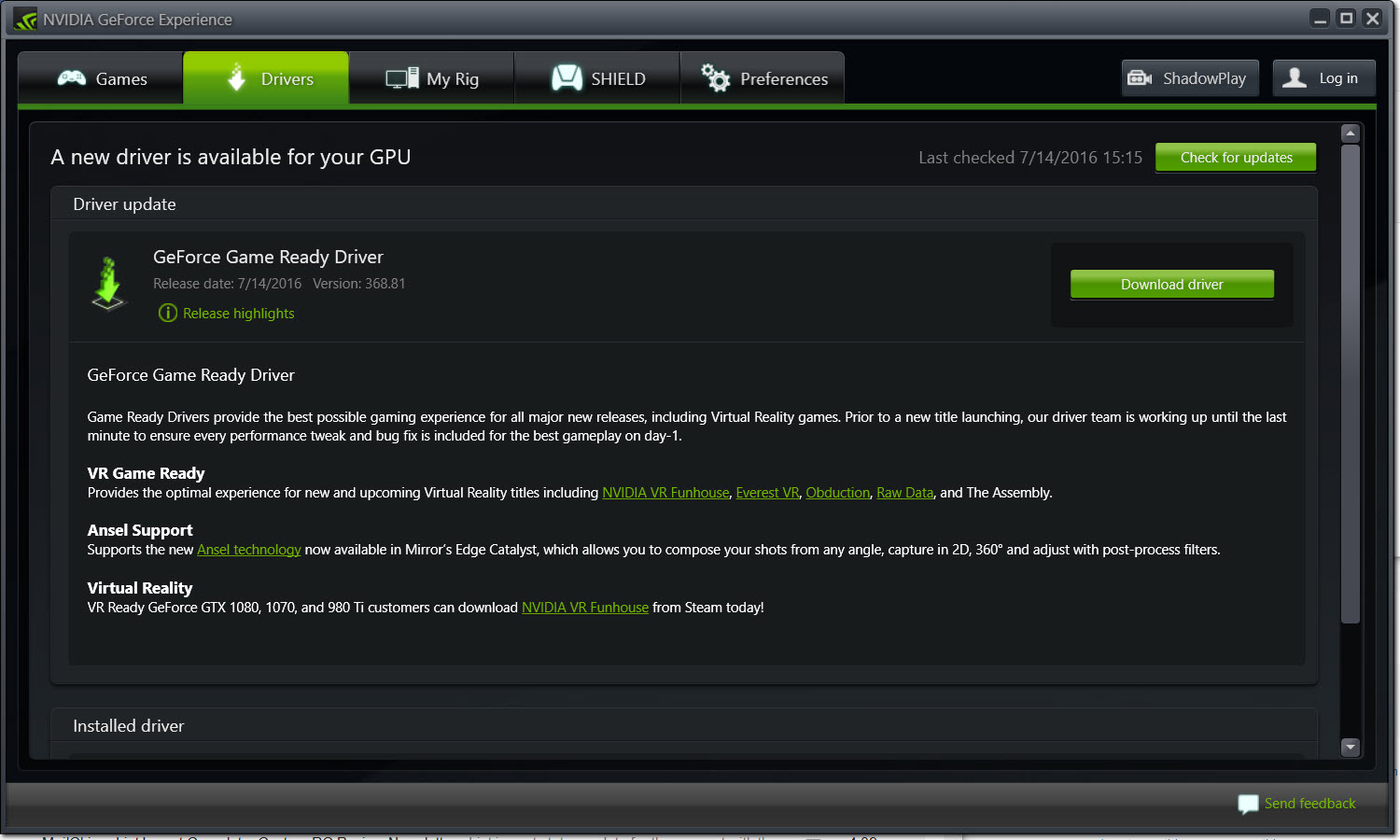 Nvidia Releases GeForce Game Ready 368.81 WHQL Drivers ...