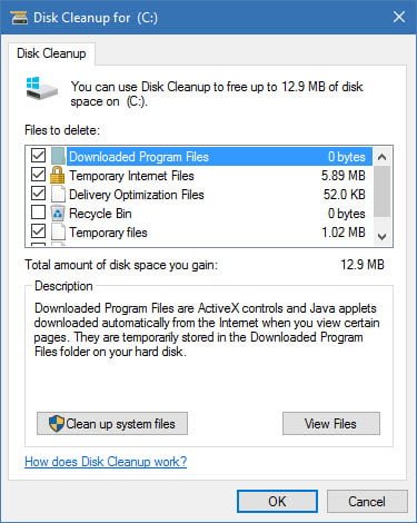 disk cleanup screenshot