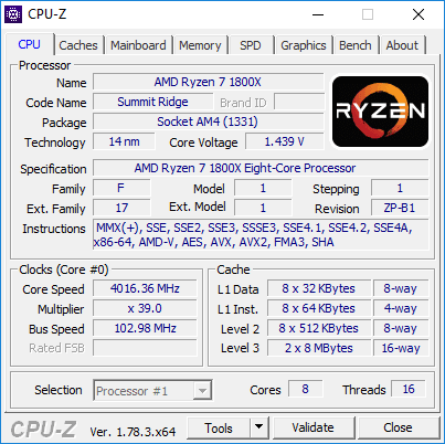 AMD Ryzen 7 1700 Octa Core Processor 3.0 - 3.7 GHz, Socket AM4, 65W CPU