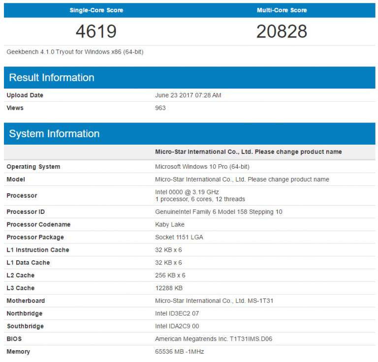 Intel Coffee Lake CPU Benchmarks Spotted in GeekBench Database