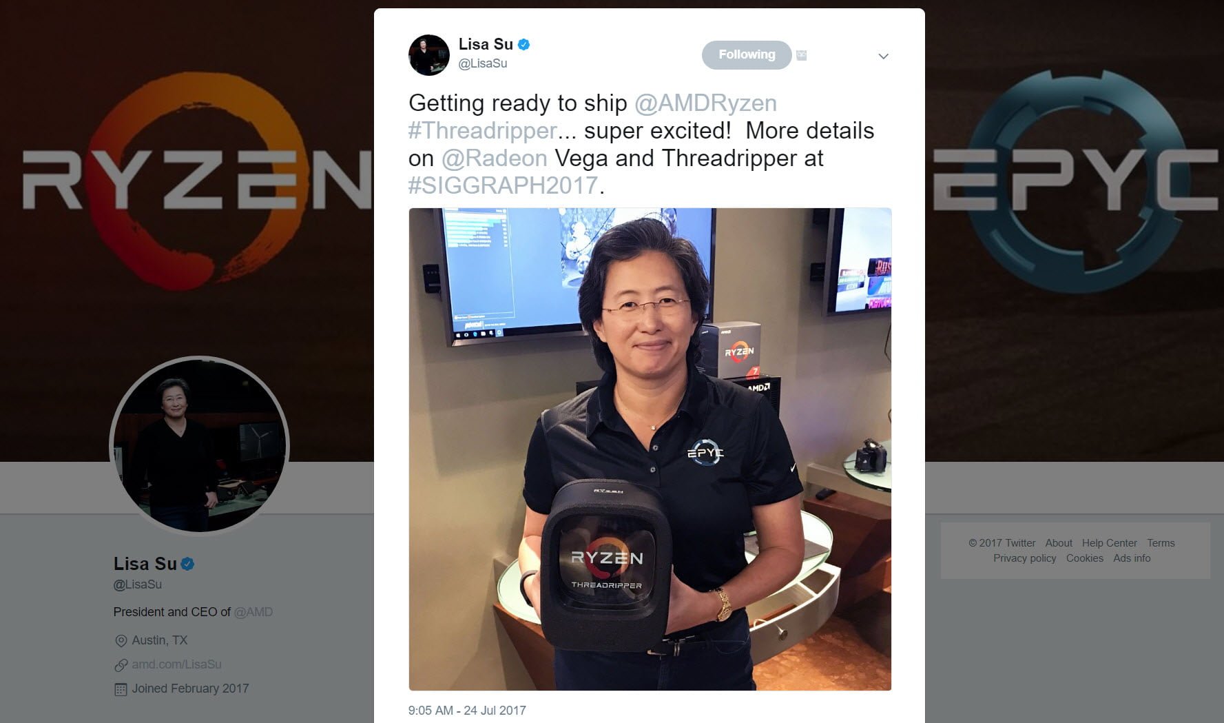 AMD CEO Reveals Ryzen Threadripper Packaging and Confirms Retail Date