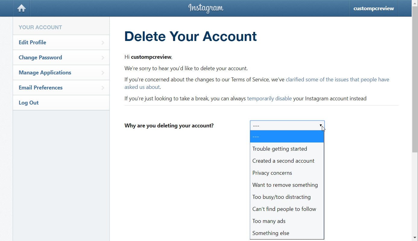How to Delete Your Instagram Account Permanently Custom