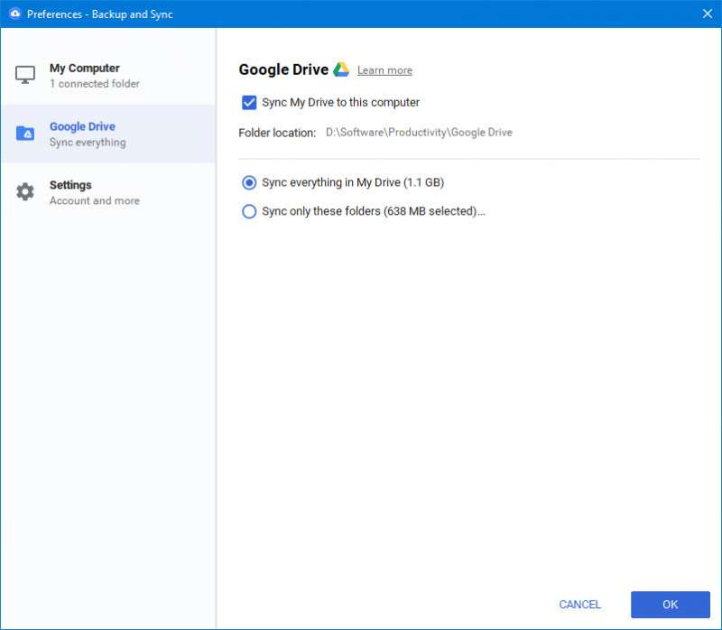 google drive backup and sync windows