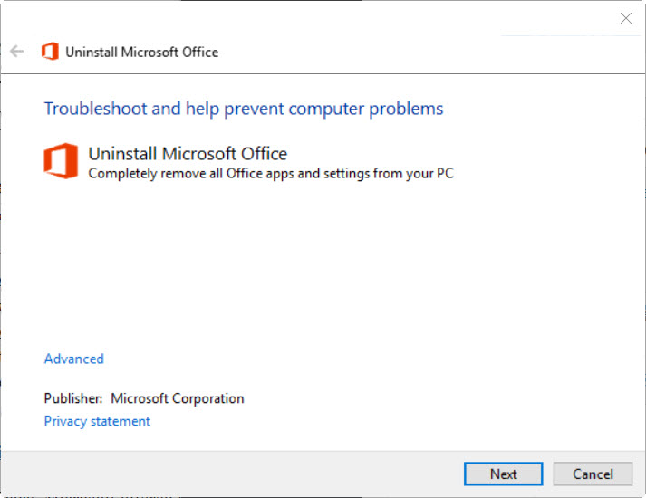 cant uninstall microsoft office windows 10