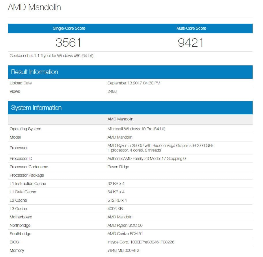 AMD Ryzen 5 2500U Mobile APU GeekBench Scores Leak  Custom PC Review