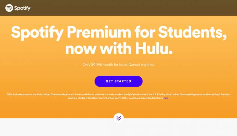 spotify hulu student promotion screenshot 1