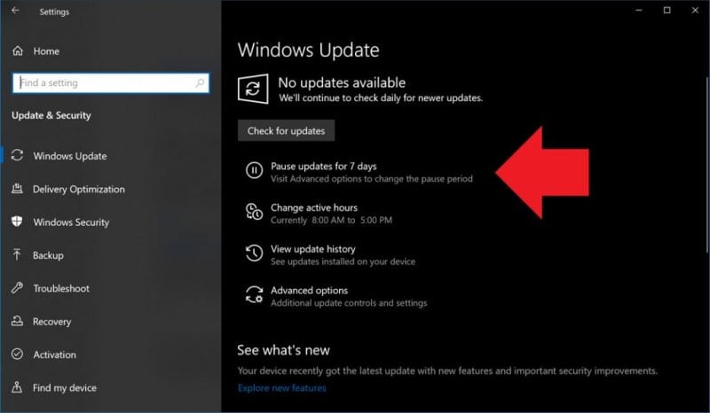 pause updates windows 10 april 2019 update