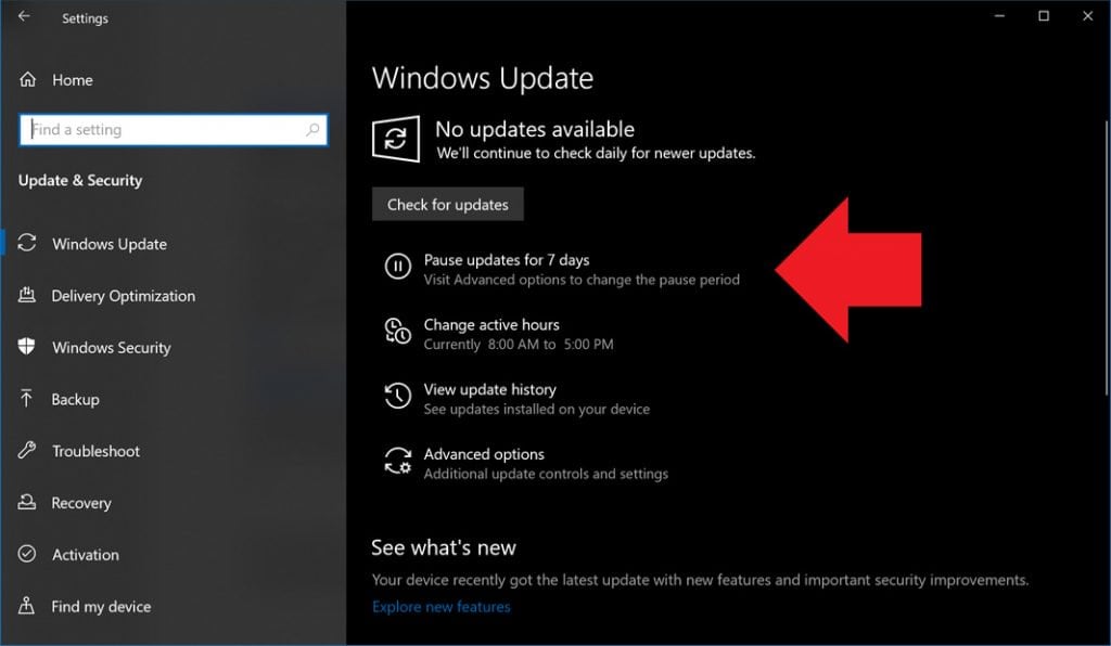 Microsoft Adds Update Pausing Feature on Windows 10 Home